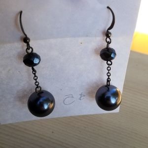 Metallic Dark Blue Dangle Earrings